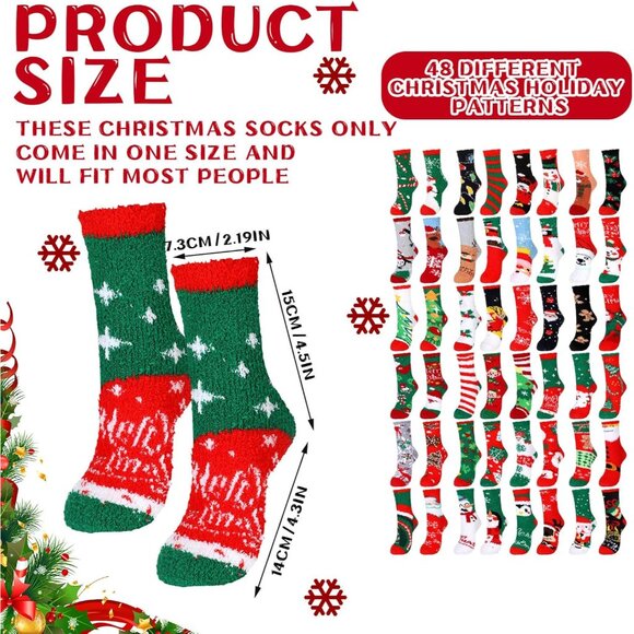 48 Pairs Christmas Fuzzy Socks Bulk Cozy Winter Crew Slippers for Home - Picture 4 of 7